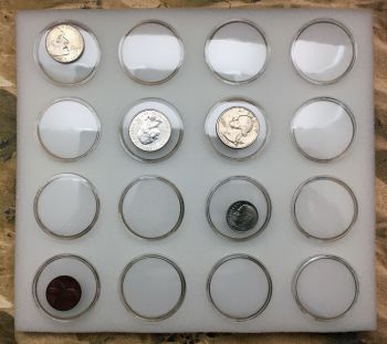 16, 1 1/2 Inch White Gem Jars & Foam Insert for Gemstone, Fossils, Coins